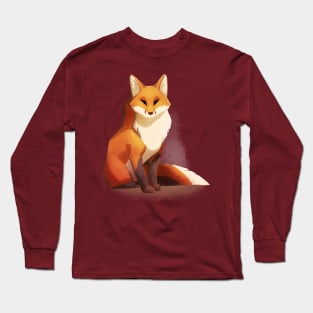 Waiting - stylized minimalistic fox painting Long Sleeve T-Shirt